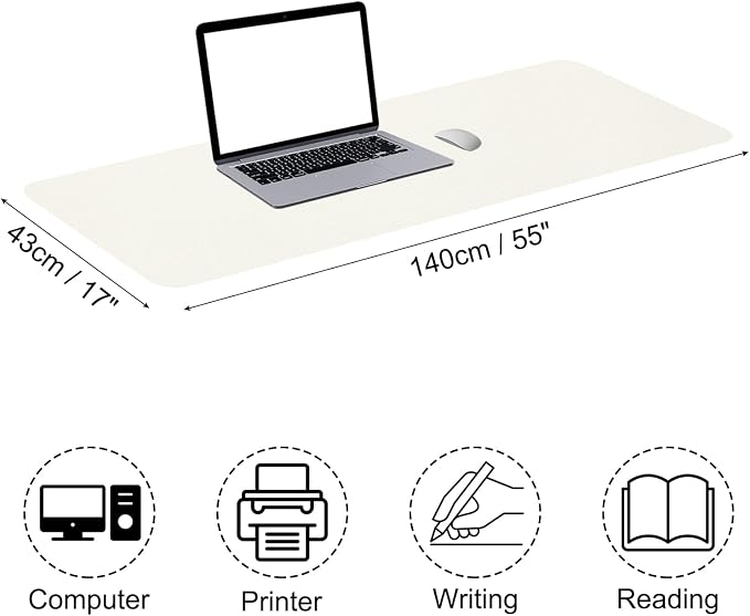 PATIKIL Large Desk Mat, 55"x17" Non-Slip Waterproof PU Leather Large Desk Pad Large Desktop Protector Cover Dual Sided Desk Pad for Office Home Work Study, Cream