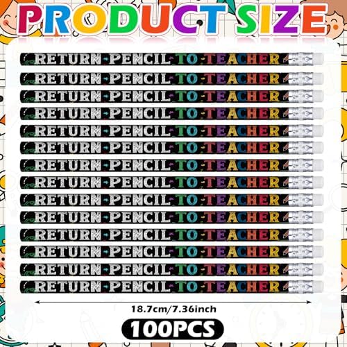 Tenceur 100 Pcs Return Pencil to Teacher Pencils with Erasers Bulk 7.3 Inches Student Incentives Recognition Education Award Prize for Teacher School Classroom Reward Supplies