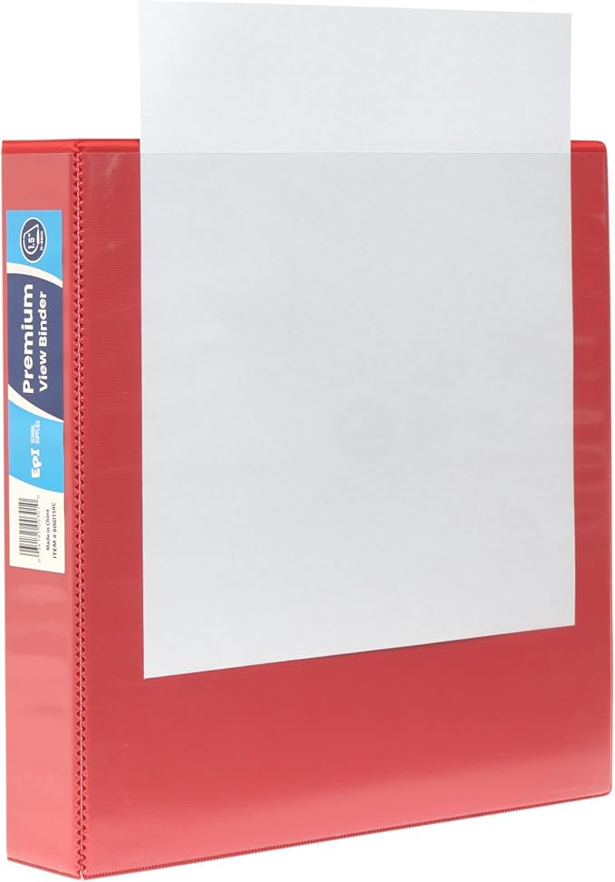 12 Pack Red 3-Ring Binders, 1.5", Slant D-Ring, Durable, EPI Premium, Heavy Duty, Holds 375 Sheets, Clear View Presentation, Non-Stick, 2 Inside Pockets, Organizer for School, Home Office