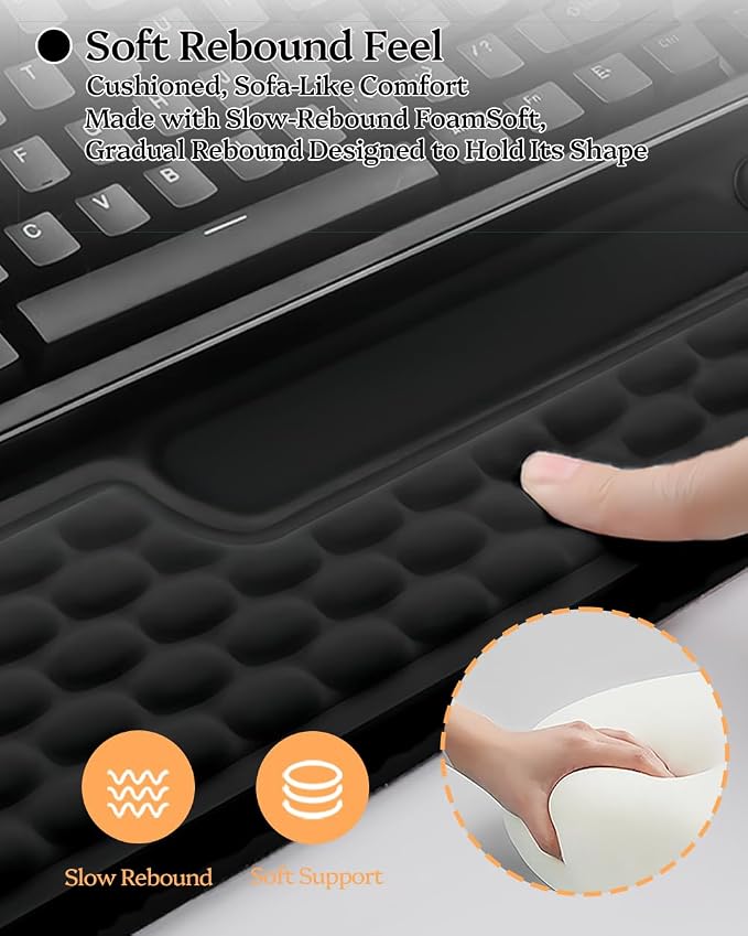 Wrist Rest for Computer Keyboard, 2 in 1 Keyboard Wrist Support Pad, Memory Foam Keyboard Riser Holder Lift Tray with Wrist Pad for Easy Typing for Office Desk, Home, School (Square Black)
