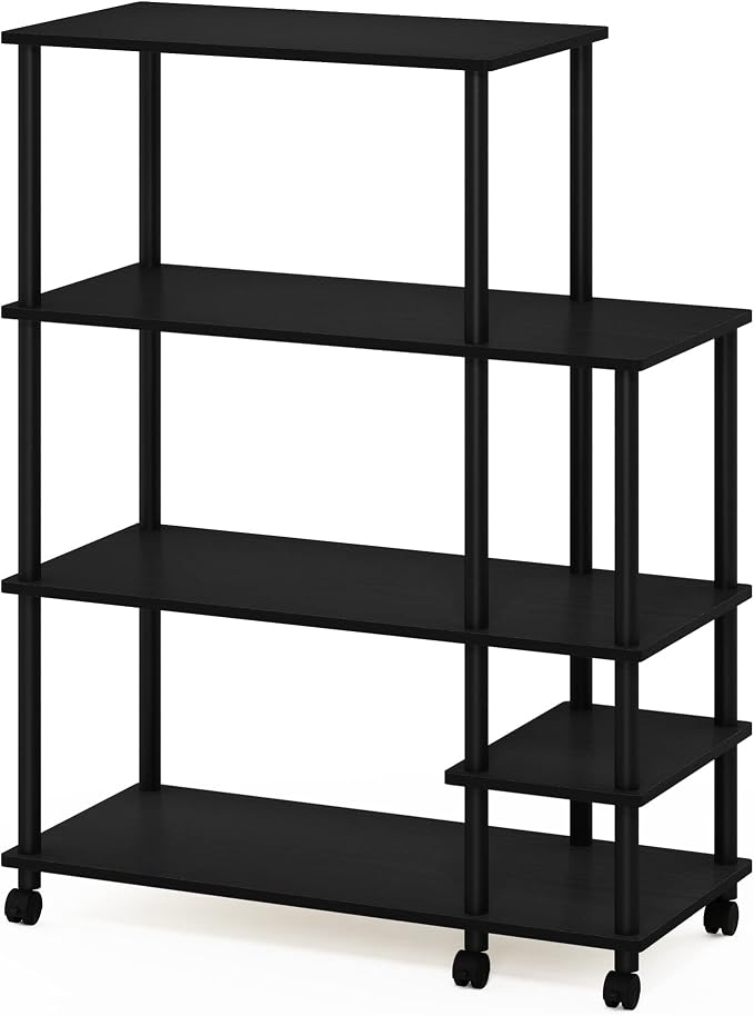Furinno Turn-N-Tube 4-Tier Wide Toolless Multipurpose Printer Stand Display Storage Shelf with Wheels, Americano/Black