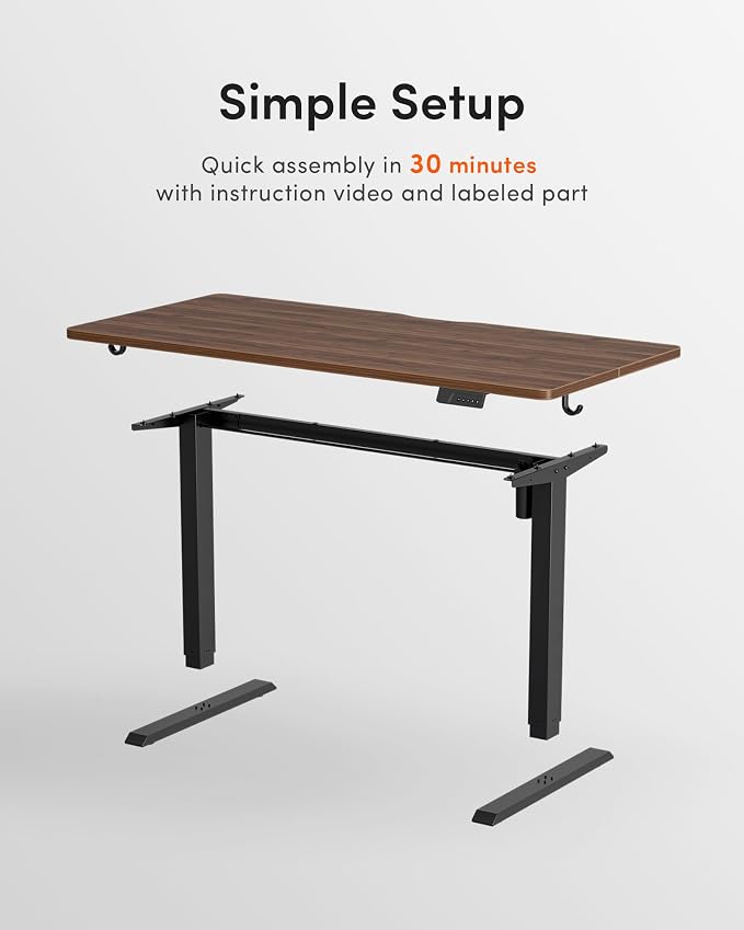 DESINO Standing Desk, 32 × 19 Inches Electric Height Adjustable, Sit and Stand Up, Computer Office Desk with Splice Board, Black Frame/Black Walnut TOP