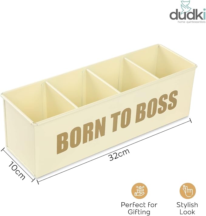 DUDKI Home Present Desk Organiser 4 compartments Decorative Pen Pencil holder/Vanity Kit/Travel Box/Makeup Box/Cosmetic Box/Storage Box/knife Holder/Spoon Holder-Gift Office Desk Décor