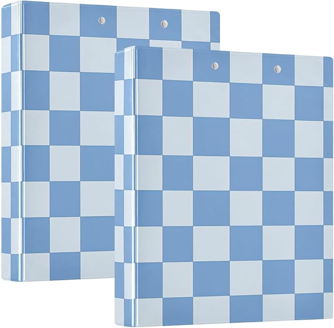 Blue Checkered White Buffalo Plaid 3 Ring Binder with 2 Interior Pockets 1.5 inch Binders 3 Ring Heavy Duty Fit 8.5" x 11" Letter Size for Office School, 2 Pack