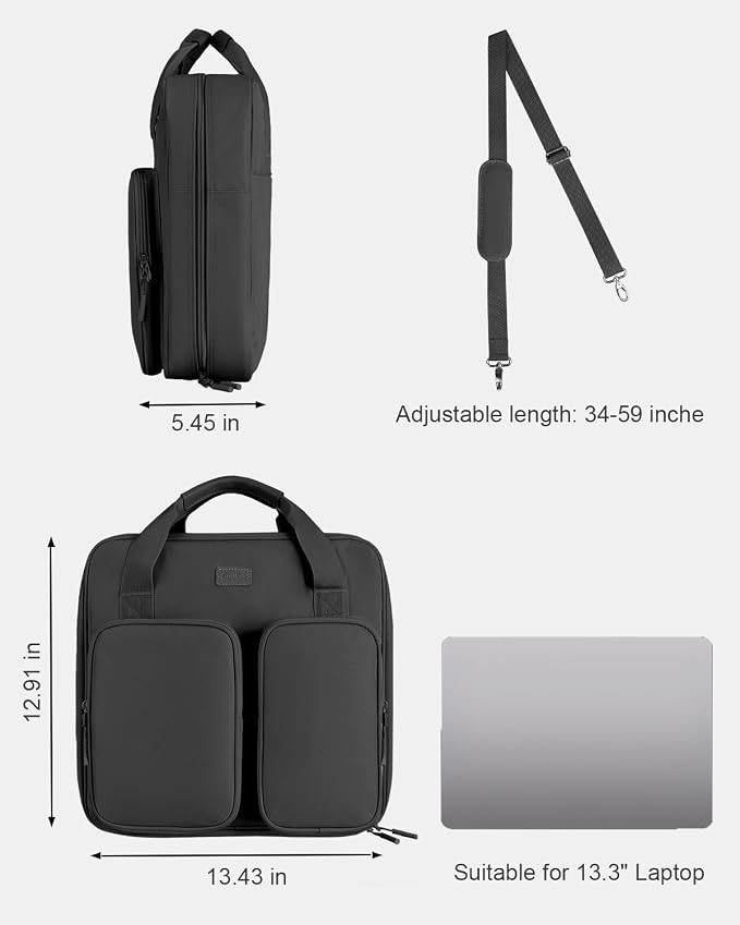 3 Inch Zipper Binder 3 Ring with Shoulder Strap & Multi-Pocket | Binder with Zipper Holds Up to 700 Sheets for Office School, Compatible with 13” MacBook Laptop ipad, Black