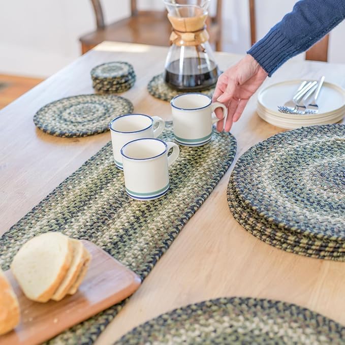 Homespice Pinecone Jute Braided Table Runner, Oval 8x28 Set of 2