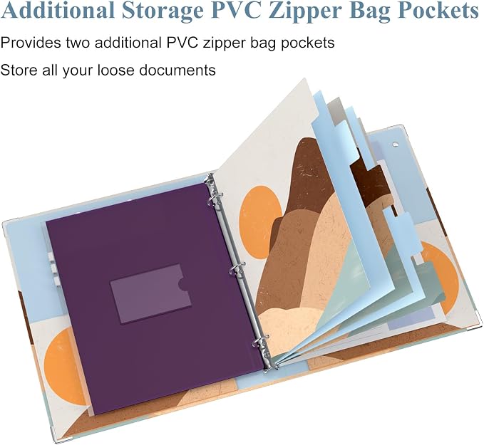 3 Ring Binder, 1 Inches Round Ring Binder with Clipboard, Dividers Tabs, PVC Zipper Bag Sleeves & to Do List Planners for Women, Men, School, Office Supplies, Mountain