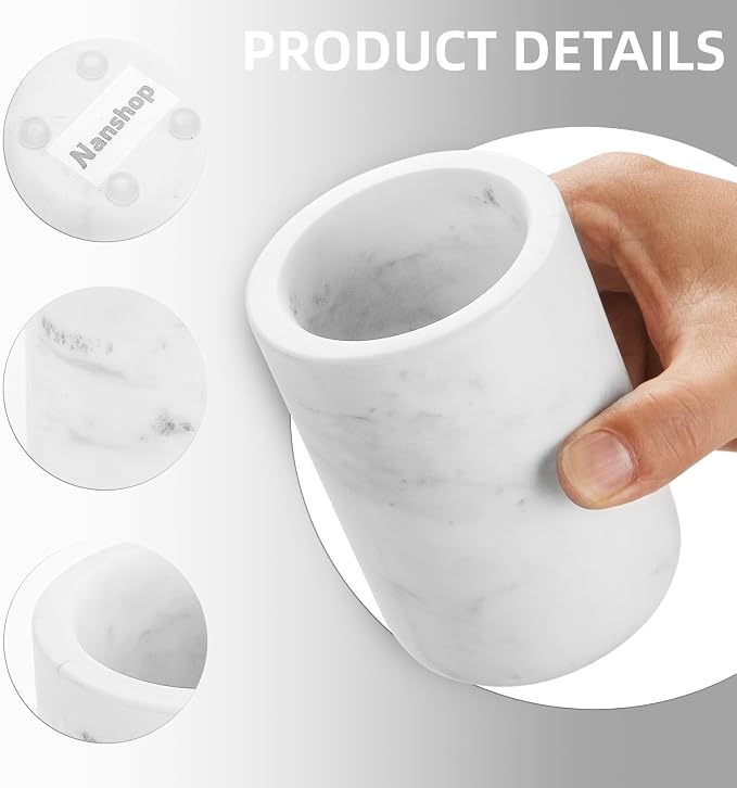 Marble Pen Holder, Minimalist Desk Stationery Cup for Home Office | Solid marble,Natural unique stone veins,Smooth polished finish,Weighted non-slip base,Stable anti-topple structure