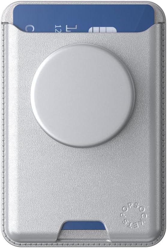 PopSockets Phone Wallet for MagSafe with Grip- Silver | PopWallet, Holds 3 Cards, Magnetic, Removable, Secure, Silver, Electronic Accessories, For iPad/Kindle/iPhone/Android