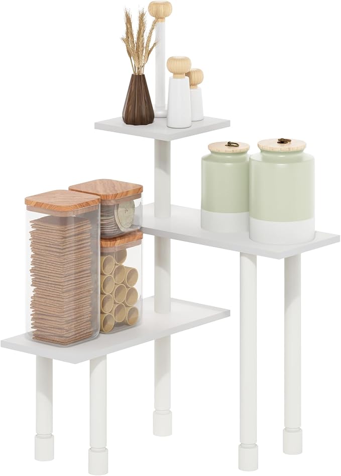 Furinno Turn-N-Tube Kitchen Countertop Organizer, 3-Tier Corner Countertop Organizer Shelf, Corner Shelf, for Kitchen, Pantry, Organizers and Storage, White