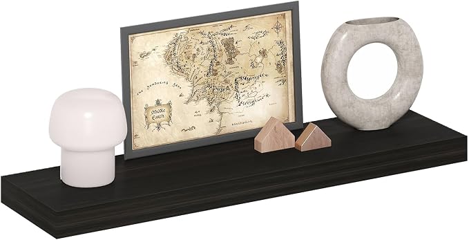 Furinno Tanna Floating Shelves for Wall, 9 x 35 Wall Shelf, Single Set Wall Mounted Floating Shelf with Invisible Bracket, 2-Inch Thick, for Bathroom, Living Room, Bedroom, Home Office, Tobacco Oak