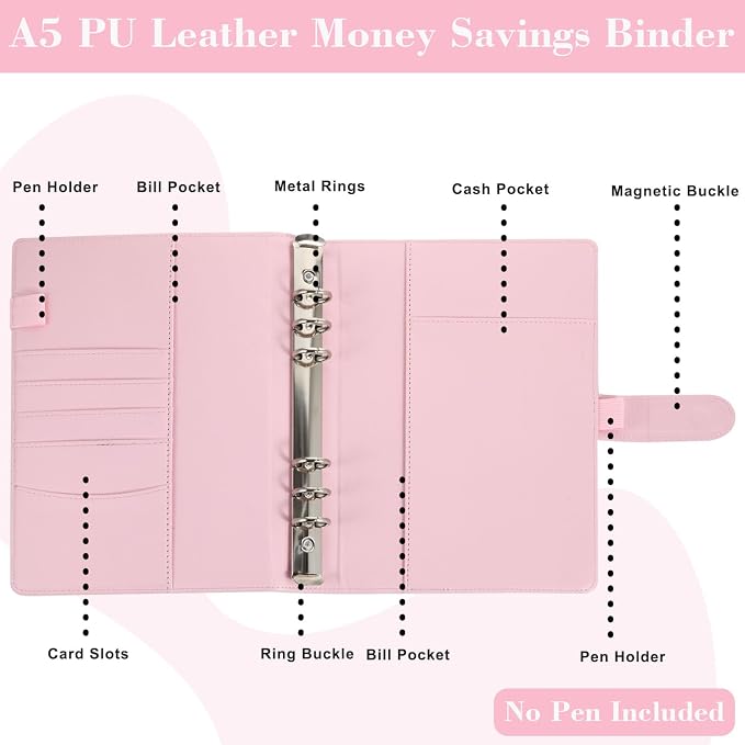 2 Pack 100 Envelopes Money Saving Challenge, Cash Budget Planner A5 Binder | Savings Challenges Book Organizer Folder with 3 Tracker to Save $5,050 $2,600 $300, 100 Pre-numbered Pockets, Pink & Black