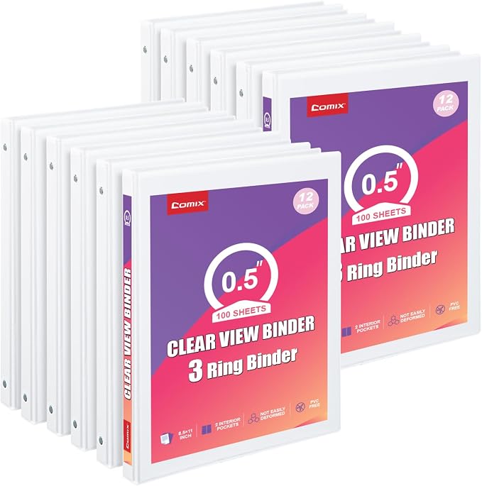 Customizable Round Ring Binder, 0.5 Inch 3 Ring Binder, Minimalist PVC-Free Binder with Clear View Cover, Lay-Flat Design for Lightweight Daily Organization at Home, School & Office