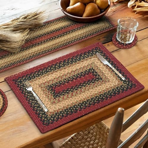 Homespice Highland Braided Placemats for Cabin Decor, Rect 13x19 Set of 4