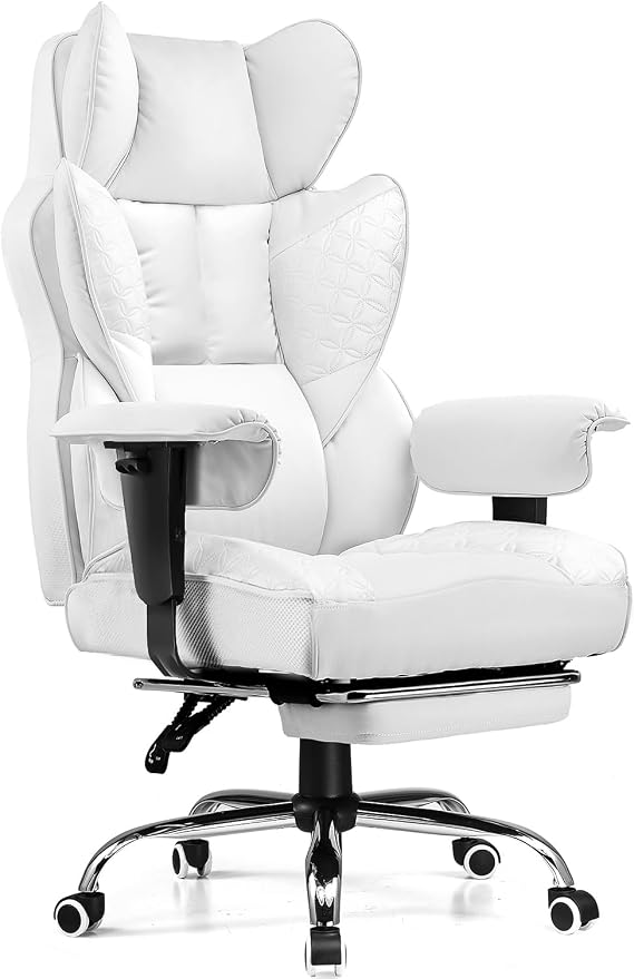 COMHOMA Big and Tall Office Chair Heavy Duty Wide Ergonomic Gaming Chair with Deluxe Embossing Designed Leather with Foot Rest,150°Reclining Adjustable Armrests Pocket Spring Back Support and Pillow
