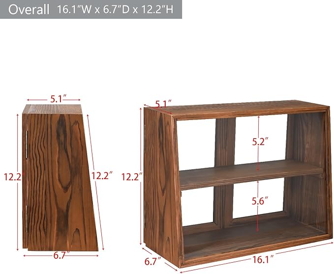 MOOCA Wood Glass Display Case with Double Doors, 2-Level Shelf, Brown | Brown wood-and-glass case with double doors and adjustable 2-level shelves displays collectibles, jewelry, or pastries.