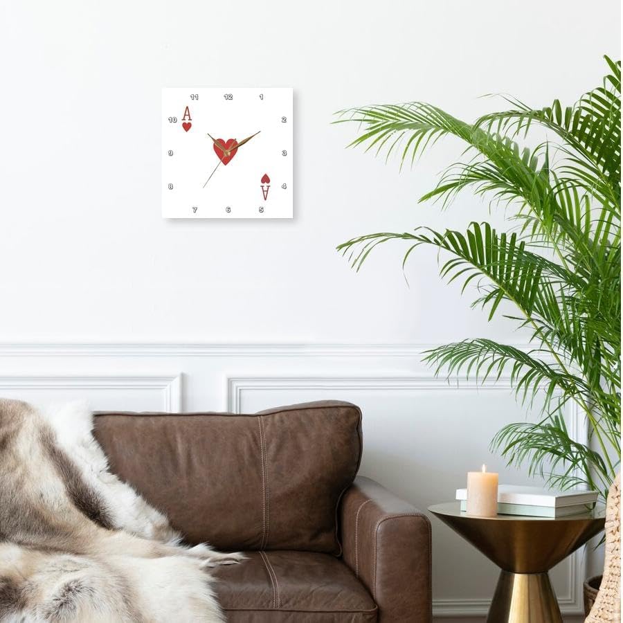 3dRose DPP_76551_1 Ace of Hearts Playing Card-Red Heart Suit-Gifts for Cards Game Players of Poker Bridge Games-Wall Clock, 10 by 10-Inch