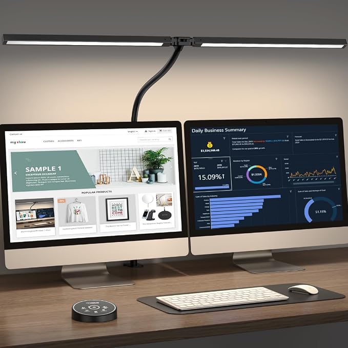 Led Desk Lamp for Office Home - Eye Caring Architect lamp with Clamp,Dual Screen Computer Monitor Work Smart Light: 24W 5 Color Flexible Adjustable Lighting Table Lamp for Study Drafting