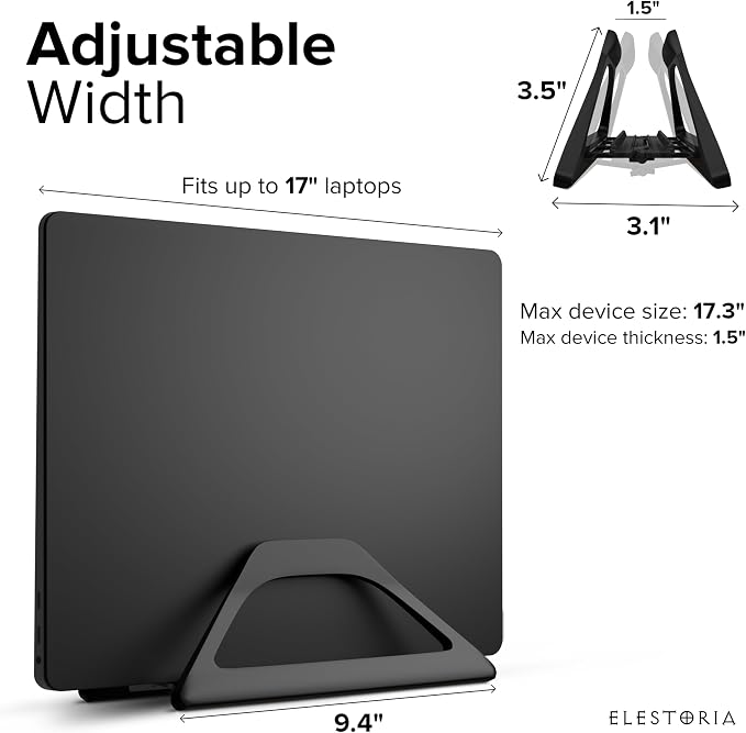 Aluminum Vertical Laptop Stand with Gravity Auto-Lock – Adjustable Laptop Holder Vertical fits MacBook Pro/Air, Chromebook & Gaming Laptops up to 17.3" – Space-Saving Desktop Dock - Black