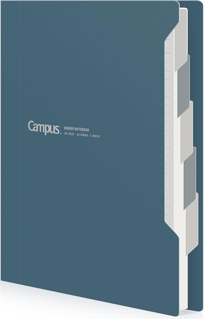 KOKUYO Refillable Spiral Notebook with Dividers & Tabs, B5 Hardcover 5 Subject Notebook Binder for Work, 100 Sheets, 6mm Dot Ruled, Campus Refillable Business Binder for School Note Taking, Navy
