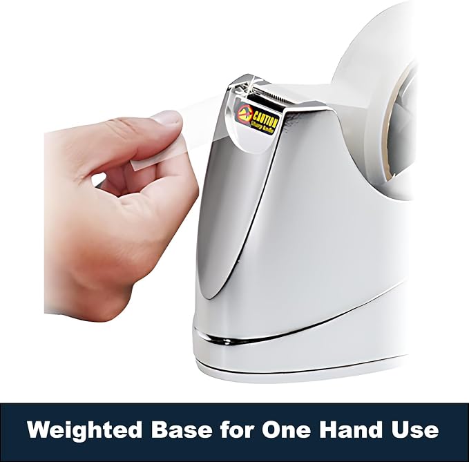 MDJ by Excell Desktop Tape Dispenser (Fits 1" + 3" Core) with Heavy-Weighted Base for One-Hand Dispensing for Office, Home, School, Masking, Heat Transfer, Sublimation, Crafts, Gift Wrapping (Chrome)