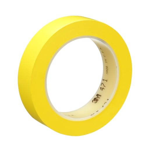 3M Vinyl Tape 471, 1 in x 36 yd, 5.2 mil, Yellow, 1 Roll, Yellow Floor Tape | Paint Alternative for Floor Marking, Social Distancing, Color Coding, Safety Marking