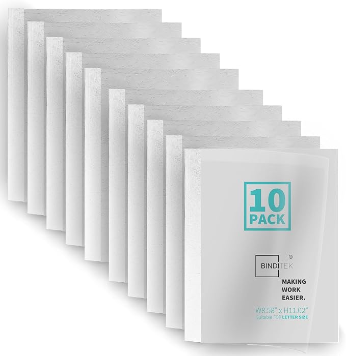 Binditek Thermal Binding Presentation Covers, 1/8 Inch Spine,White,10 Pack | Thermal Binding Covers, 30 Sheets Capacity, Ultra Clear Front, White Paper Back Cover, Letter Size, for Students & Coworkers