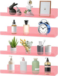 Dezzer 4 Pack Acrylic Shelves for Wall, 15" Acrylic Floating Shelves for Bathroom Bedroom, Invisible Bookshelf Wall Ledge Storage Shelf Books Perfume Toys Action Figure Display Shelves, Pink
