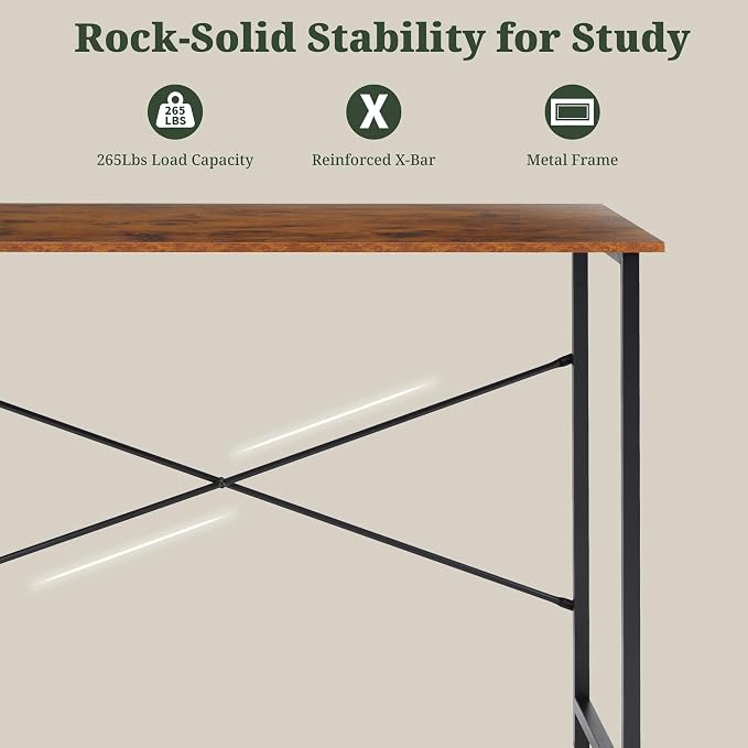 40 Inch Computer Desk, Writing Desk for Home Office Bedroom Study Room | 265 lb Capacity, Reinforced X-Frame, Waterproof MDF Top, Scratch-Resistant Surface, Easy Assembly, Brown