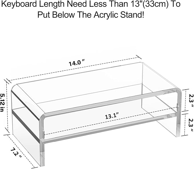 Egchi Acrylic Monitor Stand, 2 Tiers Clear Monitor Riser Computer Stand for Office, Home, Office, 5.12 Inches Hight PC Desk Stand for Keyboard Storage, Premium Platform for Laptop Printer TV Screen | for Office, Home, Office, PC Desk Stand for Keyboard...