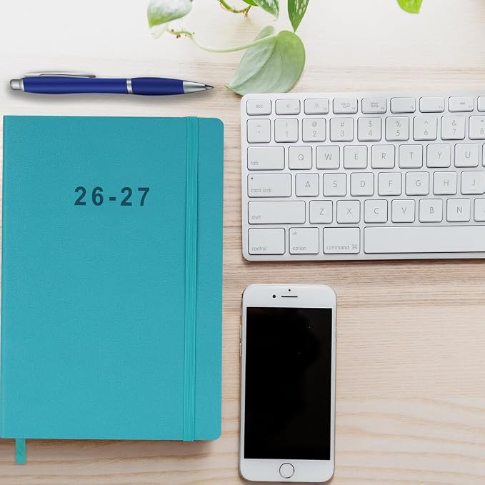 2026-2027 Planner - Weekly and Monthly Planner, Oct 2026 - Dec 2027, Holidays, Contacts and Notes Pages, Vegan Leather Cover, Elastic Closure, 5.5”x8.25”, Teal