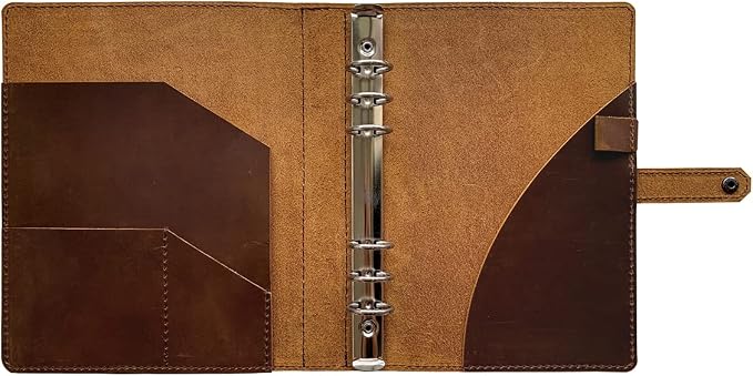 Genuine Leather Binder Portfolio, 6 Ring Binder Organizer with Inner Pockets and Pen Holder, A5