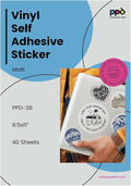 PPD 40 Sheets 8.5x11" Vinyl Sticker Paper Matt Printable Inkjet | Self-Adhesive Premium Backing. Waterproof, tear-resistant, and quick-drying Sheets for Labels and Custom Decals. PPD-38-40