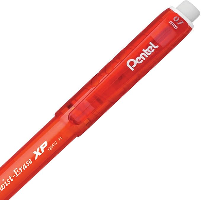 Pentel Twist Erase EXPRESS Automatic Pencil, 0.7mm Lead Size, Red Barrel, Box of 12 (QE417B)