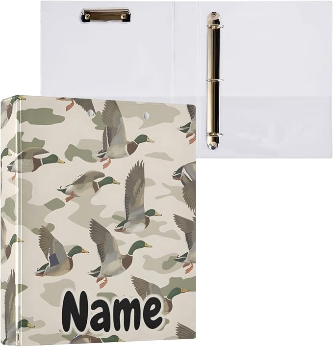 Custom 3 Ring Binder Wild Duck Background 1.5" Round Ring Binders Personalized Name View Binder with 200 Sheet for Kids School Supplies Women Men Office, 1 Pack