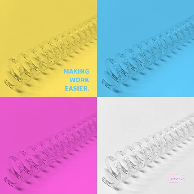 Binditek 50 Pack Plastic Spiral Binding Coils, 6mm(1/4"), 30 Sheet Capacity, 4:1 Pitch, Clear, 48Loops, for Letter Size, for Students and Coworkers | Coil Binding Spines, 1/4", 30 Sheet Capacity, 48 Loops, for Letter-Size Reports, Presentations, School...