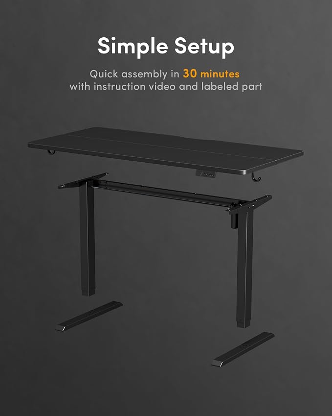 DESINO Standing Desk, 55 × 28 Inches Electric Height Adjustable, Sit and Stand Up, Computer Office Desk with Splice Board, Black Frame/Black TOP