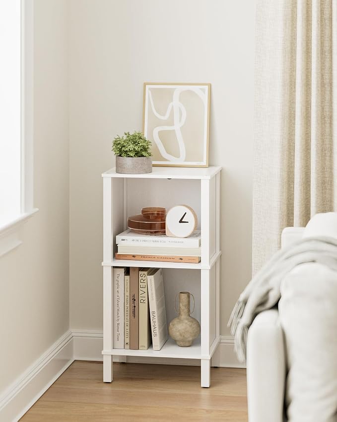 Bookshelf, Modern 2-Tier Bookcase, Open Storage Book Shelf, 11 × 14.2 × 27.4 Inches, Small Narrow Bookshelves for Living Room, Home Office, Bedroom, White