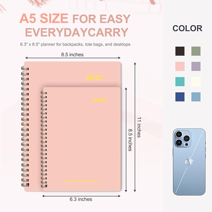 2027 Planner, Weekly and Monthly Calendar Planner Book, A5(6.3'' x 8.5'')
