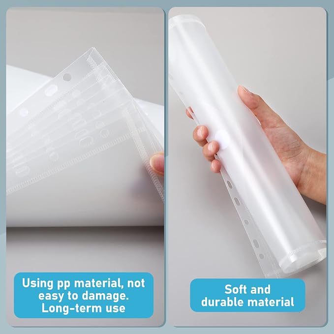 Yeaqee 100 Pcs Binder Pockets 11 Holes, Clear Poly Binder Envelopes with Hook Loop Closure and Label Pocket, Fits 8.5x11 Letter Size for 2/3/4 Ring Binders, Back to School Supplies