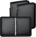 Teling 2 Pcs 1 Inch Zipper Binder 3 Ring Organizer, Black | Secure Zipper Closure, Refillable 3 Ring Design, Handle Carry, Fits Letter Size Papers for School, Office and Projects