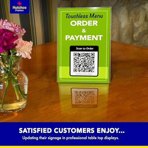 Paper Sign Holder (8.5 x 11 Inches) Plastic Countertop Display w/Shatterproof (No Acrylic) Clear Design & Cardboard Easel Back Tabletop Slant Support for Stackable Lightweight Portable by Hutchco