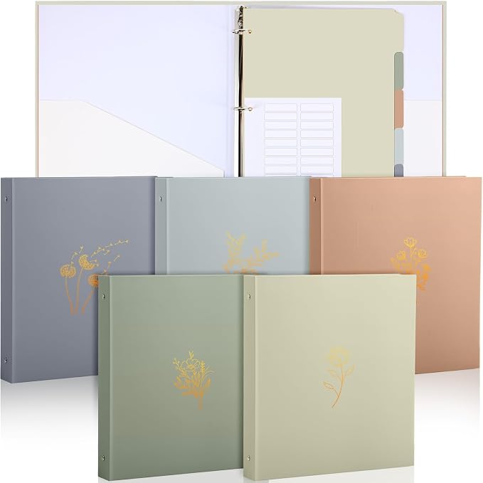 Ctosree 5 Sets 1 Inch 3 Ring Binder with 2 Pockets, Dividers, Fresh Color | Letter Size 8.5 x 11, 5 Tab Dividers for Organizing, Plastic Film and File Folder Labels, Back to School Office Home