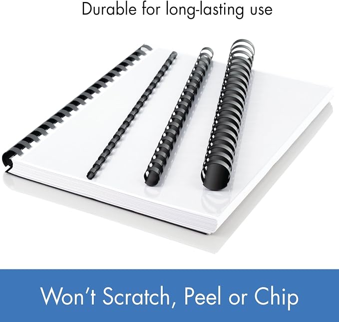 Mead CombBind Binding Spines/Spirals/Coils/Combs, 1/4", 25 Sheet Capacity, Black, 125 Pack (4000130)