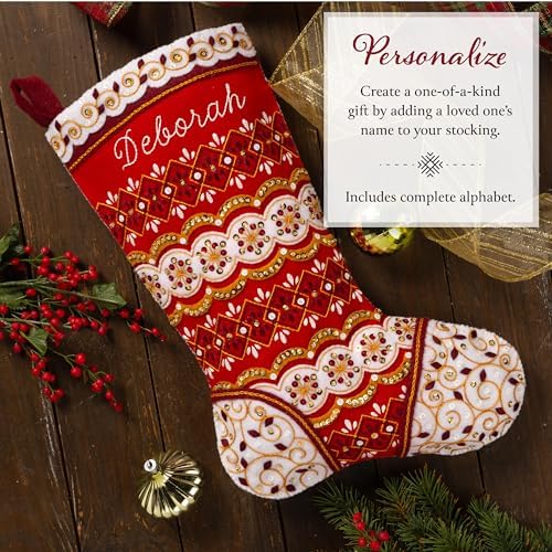 Bucilla Felt Applique 18" Stocking Making Kit, Timeless Elegance, Perfect for Holiday DIY Arts and Crafts, 89680E