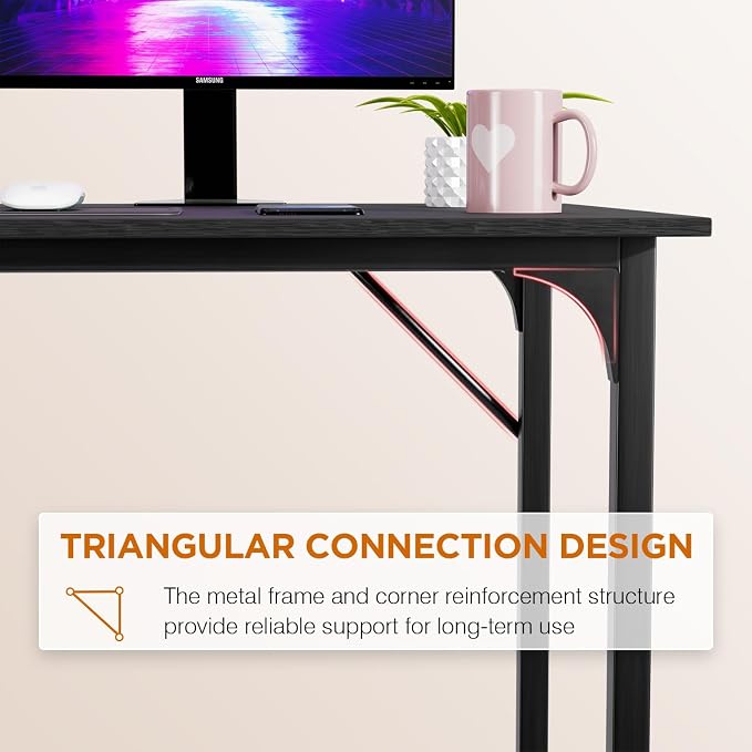 PayLessHere | 32 Inch Computer Desk | Black | Sturdy Office Desk | Metal Frame, Adjustable Feet | Water-Resistant, Scratchproof Surface | Writing Table for Home Office or Study | Pack of 1