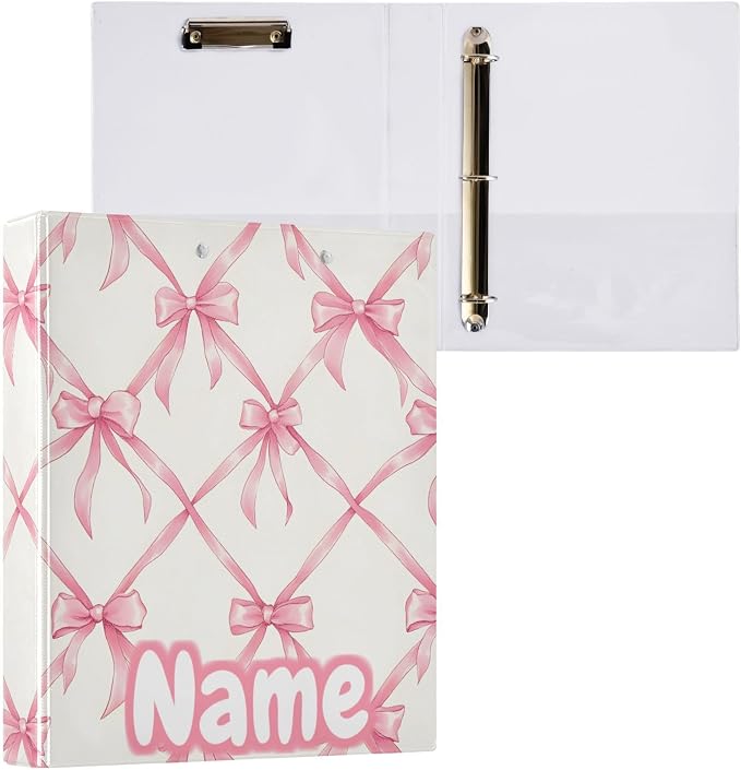 Custom 3 Ring Binder Bow Rhombus Plaid 1.5" Round Ring Binders Personalized Name View Binder with 200 Sheet for Kids School Supplies Women Men Office, 1 Pack