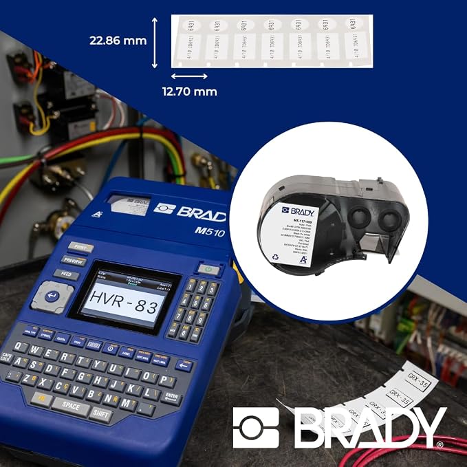 Brady Authentic (M5-117-499) Aggressive Adhesive Multi-Purpose Nylon Labels 0.5 x 0.9 x 0.44 Dia Black on White, 240 Labels. for use with The BMP51 and M511 Label Printers