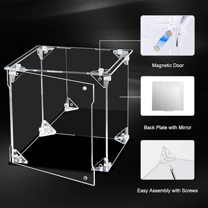 Acrylic Display Case Clear Action Figure Display Case with Mirrored Back, Dustproof Protection Display Box Alternative Glass Case for Collectibles Figures Models Doll Toys (6x6x6 inch; 15x15x15cm)