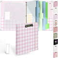 3 Ring Binder 1 inch with Clipboard - Pink & White Grid Design, Includes Dividers, File Bag & Spine Label - Ideal for Students and Professionals, Holographic Waterproof Film